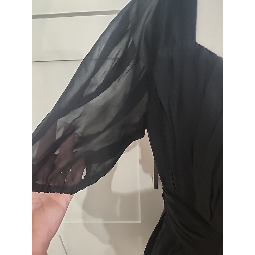 Abercrombie & Fitch Black V-Neck Puff Sleeve Lined Mini Dress Size Medium - Picture 3 of 7
